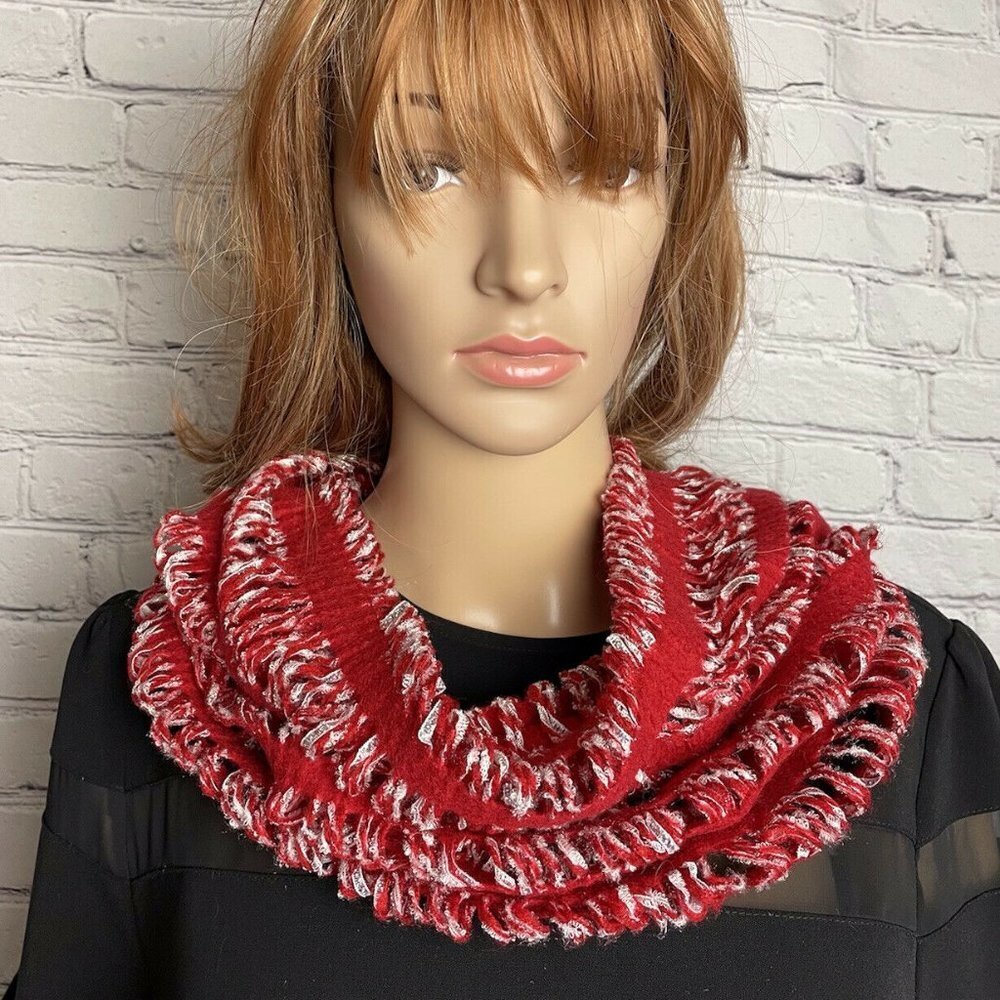 Felted scarf snood 100% wool and yarn handmade unique Christmas colors